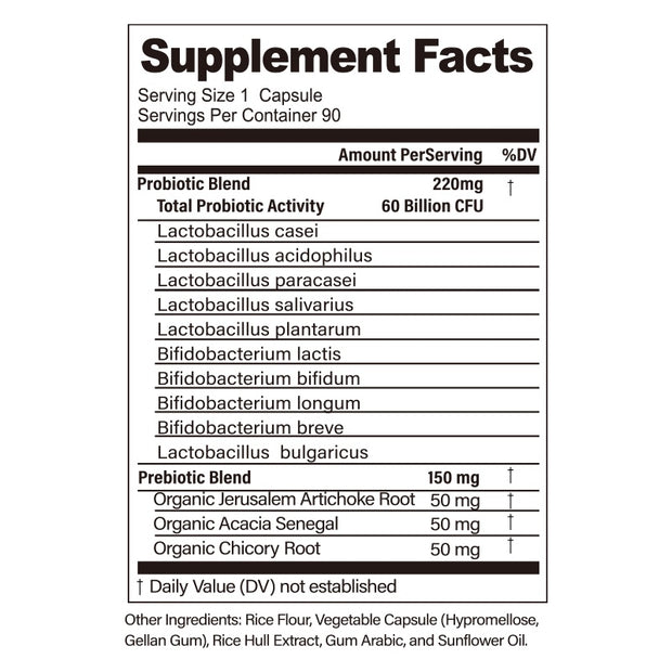 BSYS 60 Billion CFU Probiotic Capsules  Acid-Resistant Stomach-Resistant Formula  Intestinal Delivery Technology  Digestive & Immune Health Support  Daily Gut Wellness Supplement