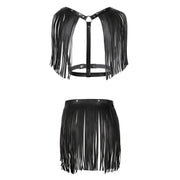 Women's Fashion Simple Tassel Harness Skirt Belt Set