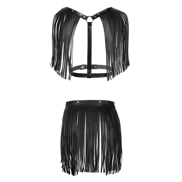 Women's Fashion Simple Tassel Harness Skirt Belt Set
