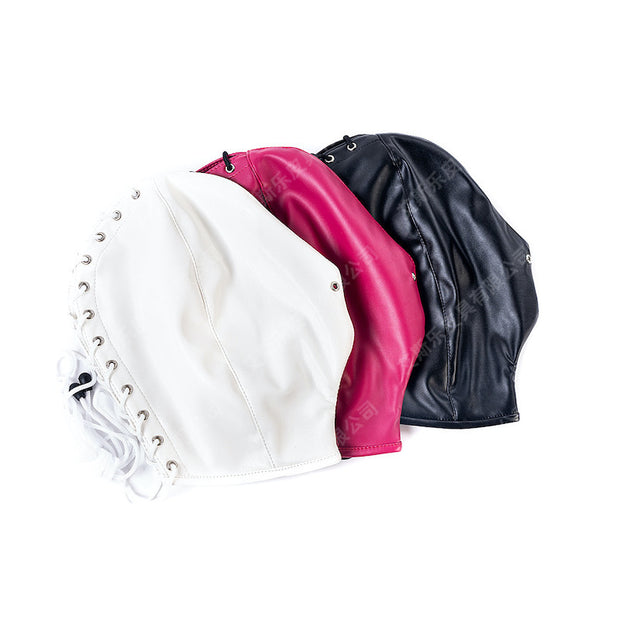 Black Soft PU Lace-Up Full Coverage Hood Mask