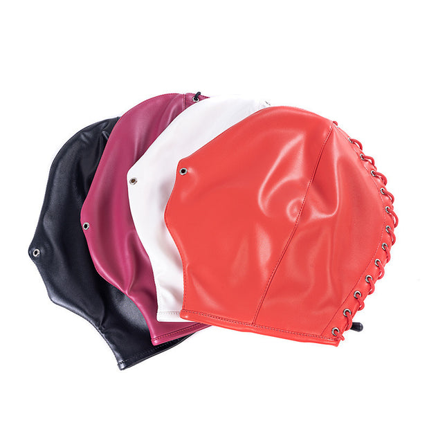 Black Soft PU Lace-Up Full Coverage Hood Mask