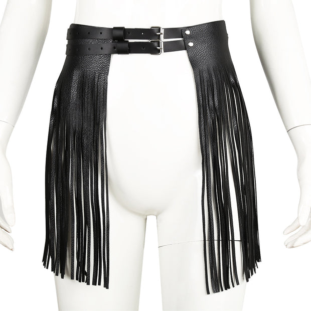 Women's Fashion Simple Tassel Harness Skirt Belt Set