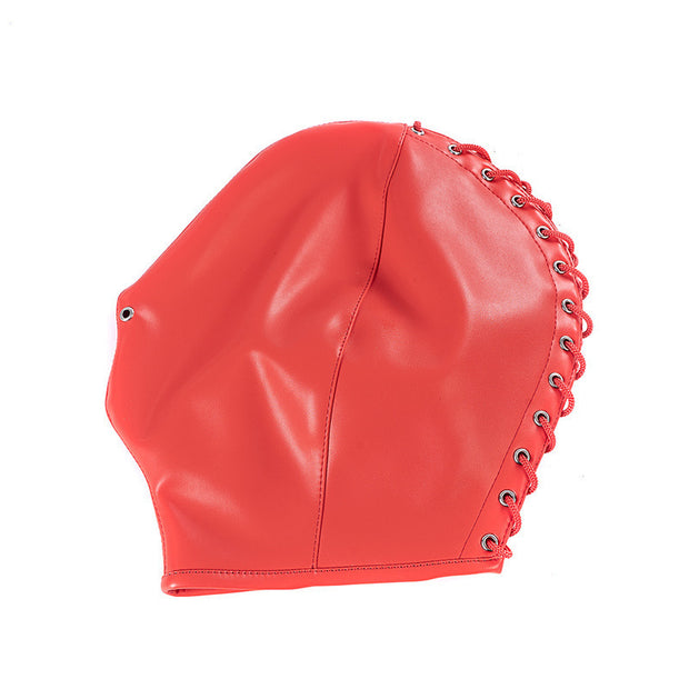 Black Soft PU Lace-Up Full Coverage Hood Mask