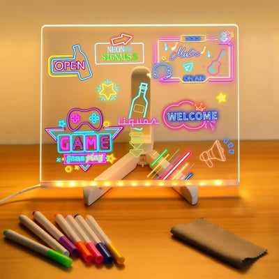 WizzyMart 🧽 💡 LED Note Board with Night Light and 7 Colour Pens – Kids Drawing and Message Board 💡 🧽 – pe, electronics, decor, led note board for kids, children's drawing board, message board with night light, kids writing and drawing board, led light up board, reusable note board for children, wipe clean drawing board, kids art and message board, colour pens for kids drawing, electronic drawing board for children, kids night light board, water-based pens for kids, light up message board, kids creative draw