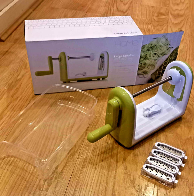 WizzyMart 💡 🍳 Large Home Spiralizer with 4 Stainless Steel Blades for Easy Food Preparation 🍳 💡 – stainless steel, plastic, cooking, home, large spiralizer for home, vegetable spiralizer uk, kitchen spiral cutter, food prep spiralizer, spiral vegetable slicer, stainless steel spiralizer blades, easy to clean spiralizer, dishwasher safe spiralizer, plastic handle spiralizer, spiralizer for healthy cooking, spiralizer with multiple blades, spiralizer for courgettes, spiralizer for carrots, vegetable noodle ma