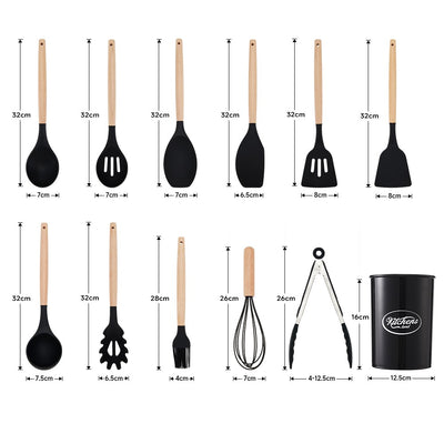 WizzyMart 💡 🍳 11-Piece Heat Resistant Silicone Kitchen Utensil Set with Wooden Handles and Storage Caddy 🍳 💡 – silicone, wood, cooking, beauty, home, silicone kitchen utensil set, heat resistant cooking tools, wooden handle kitchen utensils, non-stick safe kitchen gadgets, compact kitchen utensil set, kitchen tools for home cooking, camping cookware utensils, 11 piece kitchen tool set, silicone cooking utensils, kitchen utensil set with caddy, heat resistant kitchen utensils, durable kitchen gadgets, easy c